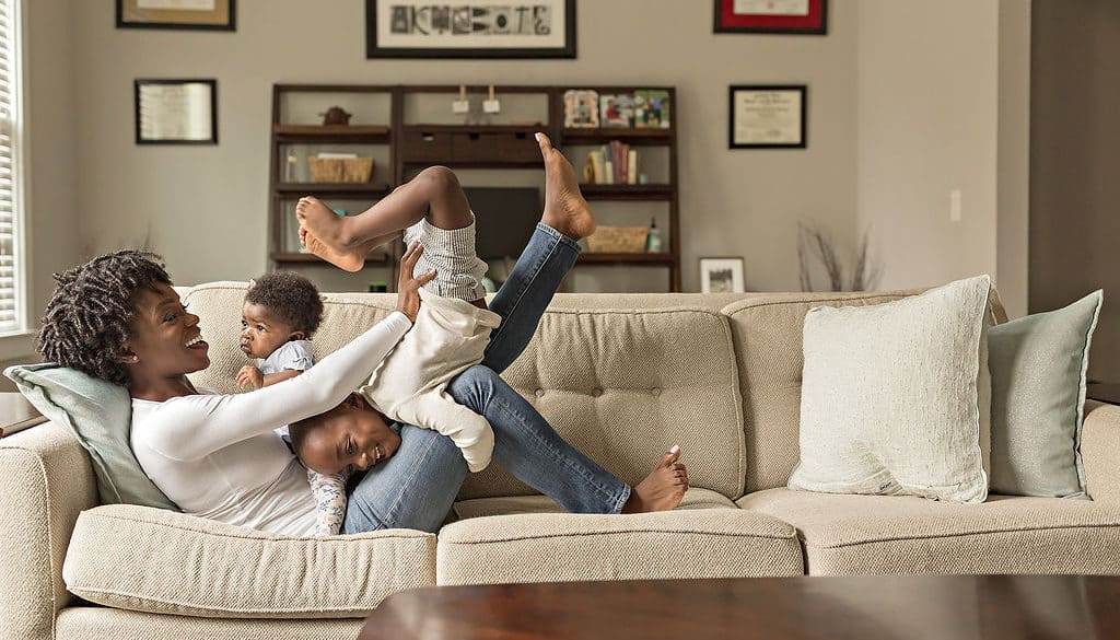 mom playing with kids