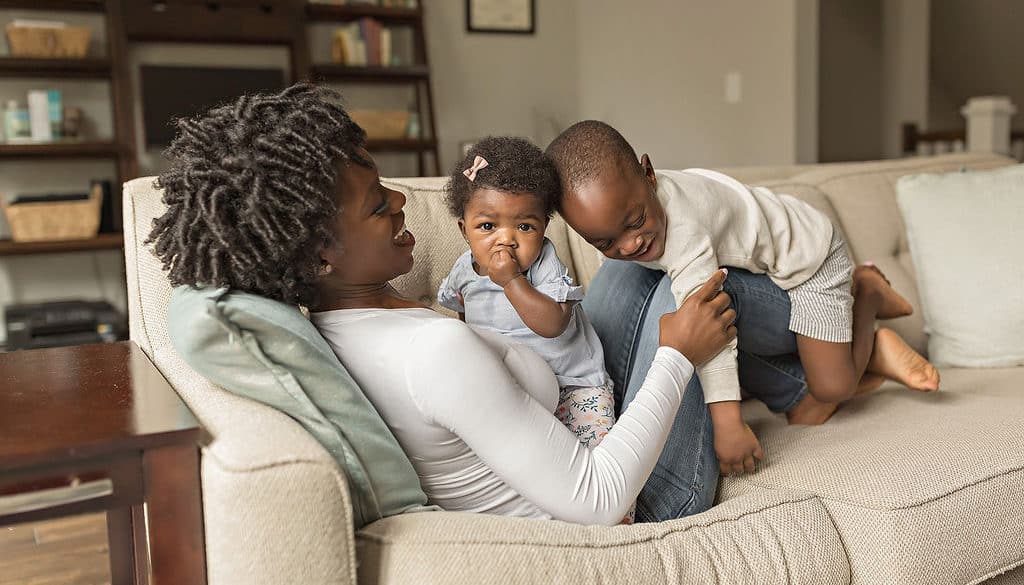 black mom with daughter and son