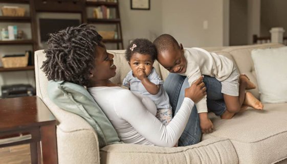 black mom with daughter and son